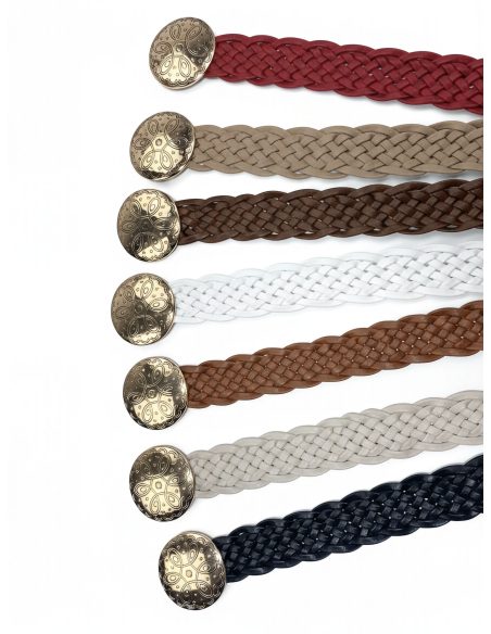 Cinturón trenzado ancho hebilla medallón grabada