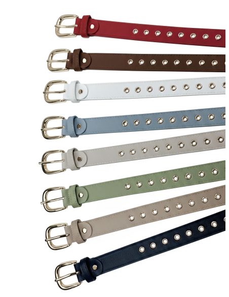 Schmaler Gürtel mit Ösen und goldener Schnalle