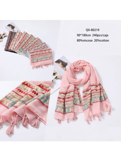 Fular bordado boho borlas 2