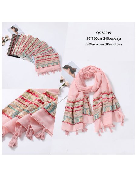 Lenço boho bordado com franjas | HY-QX-80219 | B2B | Esbeautiful