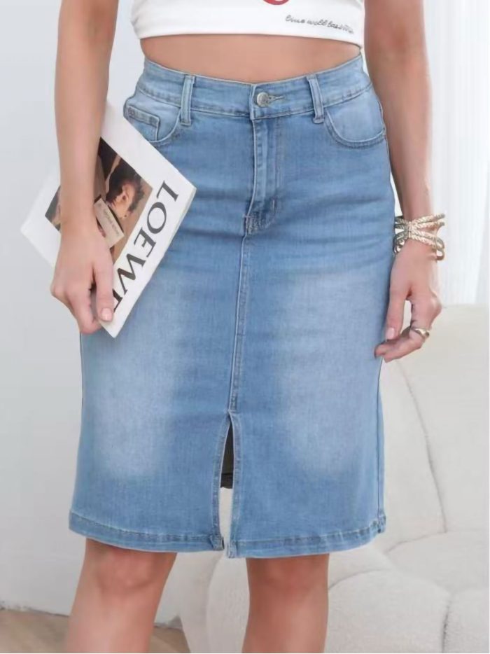 Jeans-Midirock mit Schlitz