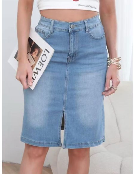 Jeans-Midirock mit Schlitz