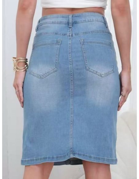 Jeans-Midirock mit Schlitz