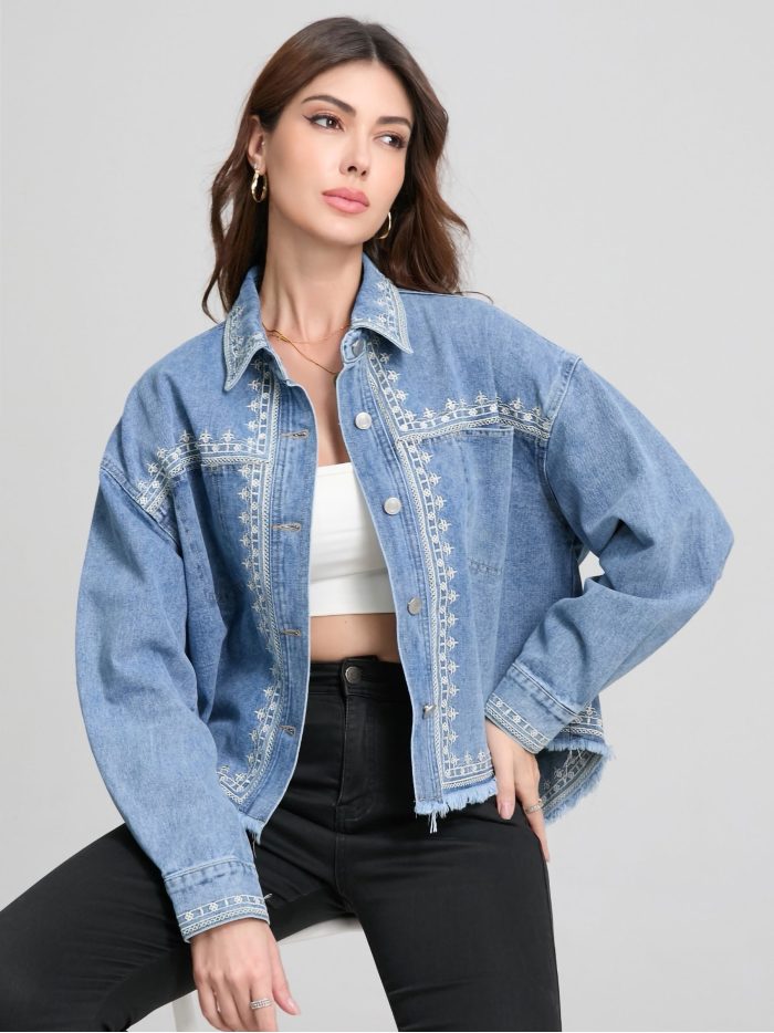 Embroidered denim overshirt