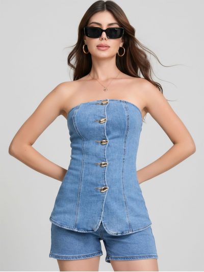Denim strapless top