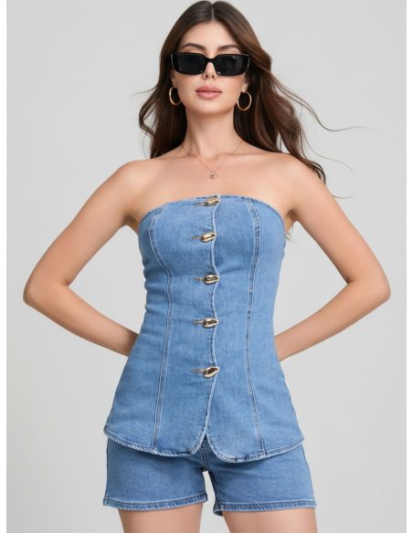 Trägerloses Jeans-Top