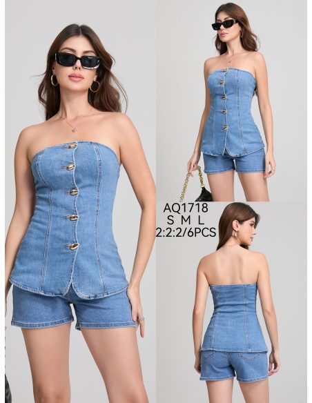 Trägerloses Jeans-Top