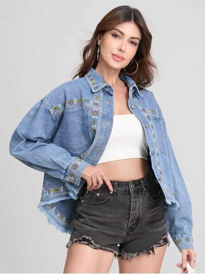 Sobrecamisa denim bordada multicolor