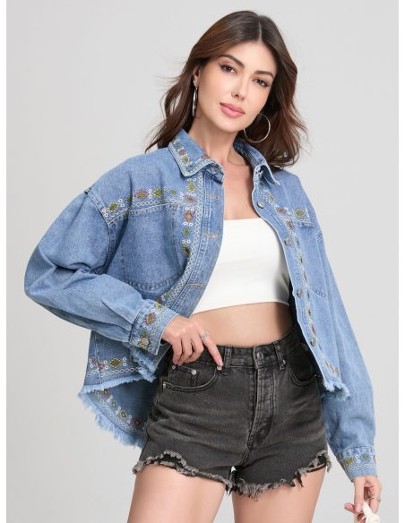 Camicia in denim ricamata multicolore