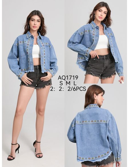 Camicia in denim ricamata multicolore