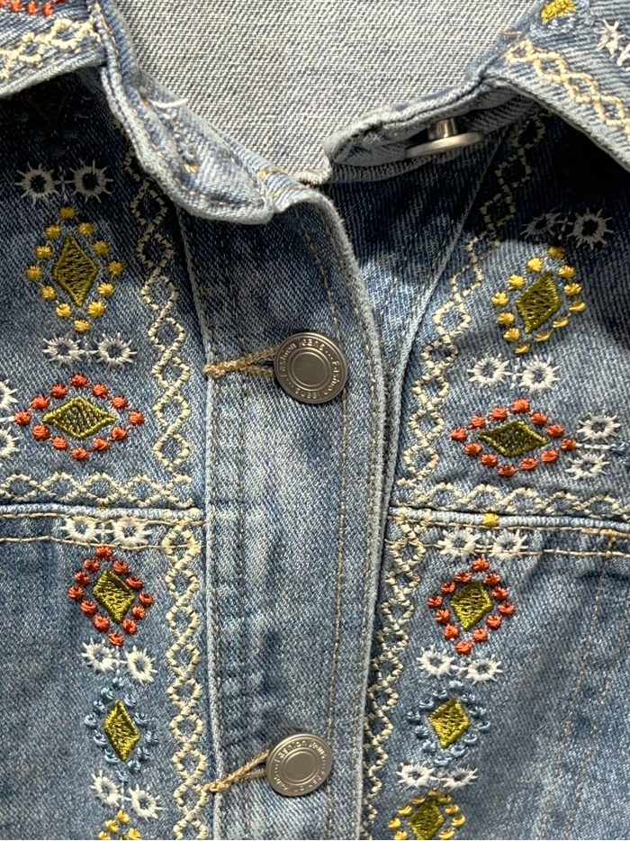 Camicia in denim ricamata multicolore