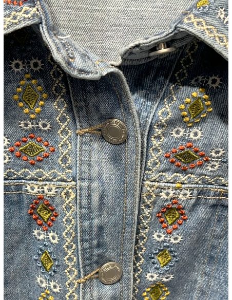 Camicia in denim ricamata multicolore