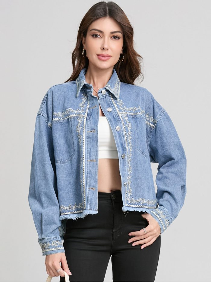 Sobrecamisa denim bordada hojas