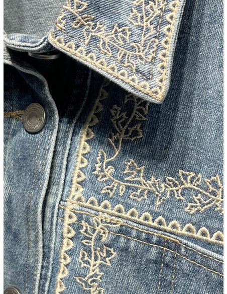 Sobrecamisa denim bordada hojas
