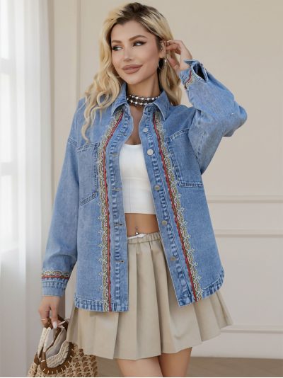 Camicia in denim ricamata multicolore