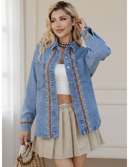 Embroidered denim overshirt