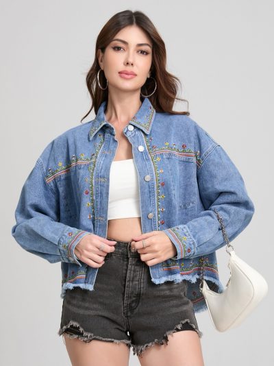 Sobrecamisa denim bordada floral