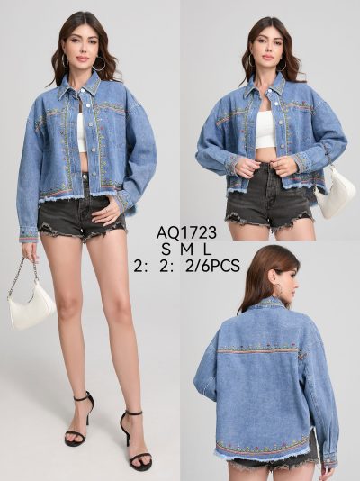 Sobrecamisa denim bordada floral 2