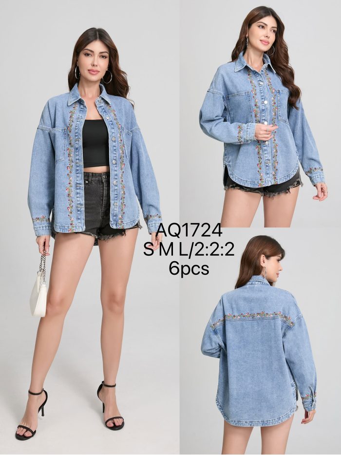 Embroidered floral denim overshirt