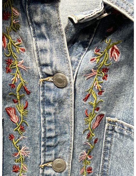 Embroidered floral denim overshirt