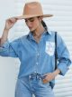 Denim overshirt with lace pocket