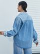 Denim overshirt with lace pocket