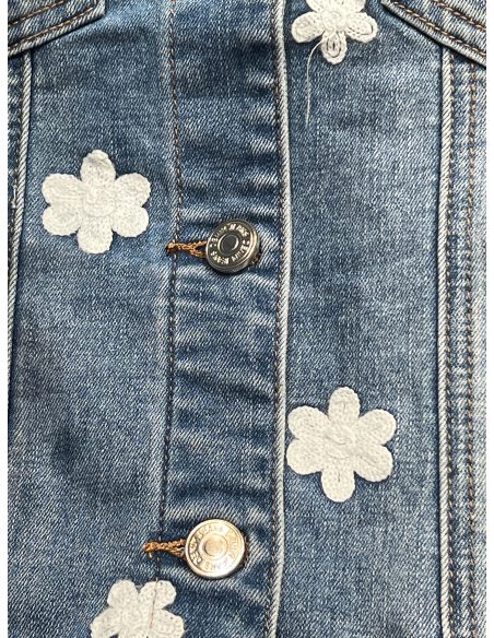 Chaqueta denim bordada flores en relieve