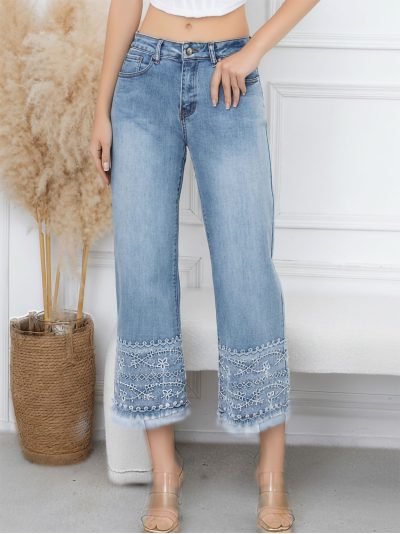 Jeans cropped bordado en bajo