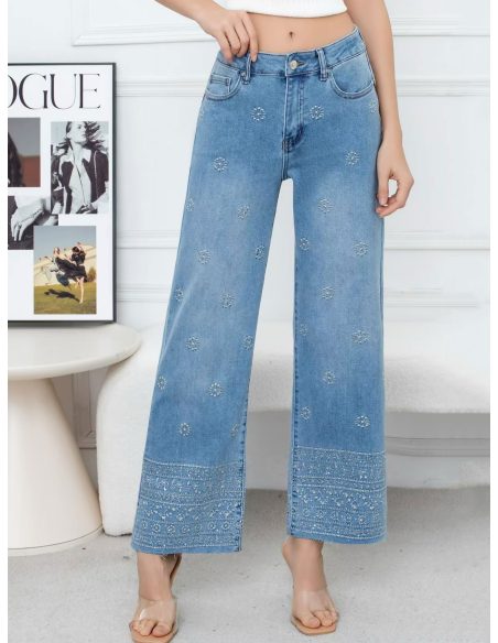 jeans droits brodés