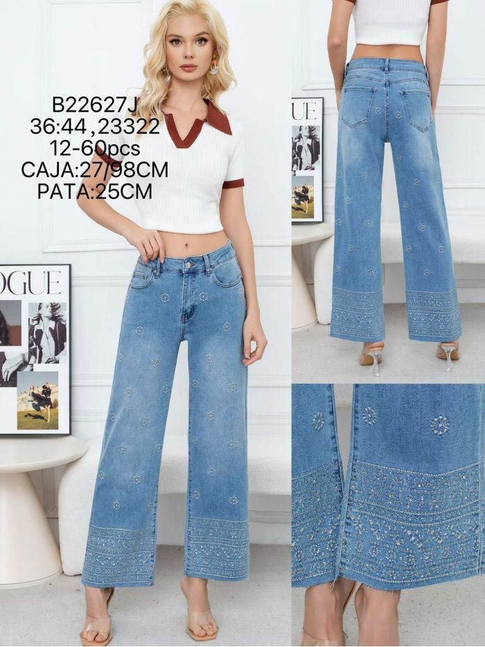 jeans droits brodés