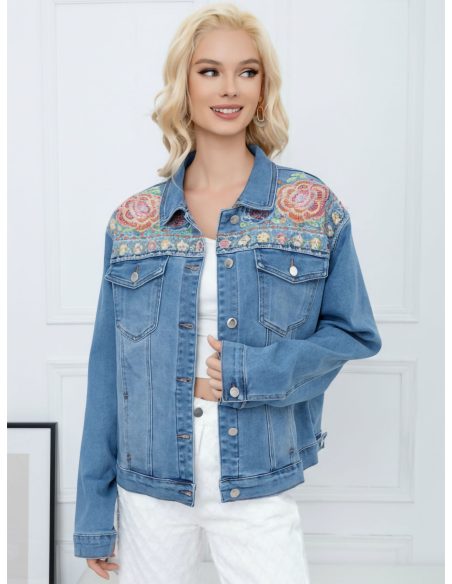 Chaqueta denim bordado floral talla grande