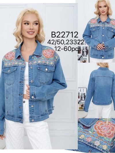 Chaqueta denim bordado floral talla grande 2