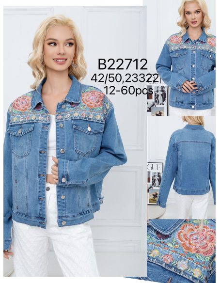 Chaqueta denim bordado floral talla grande