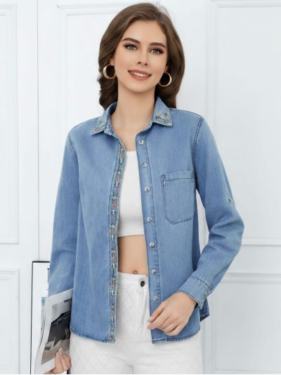 Jeanshemd mit gesticktem Rand