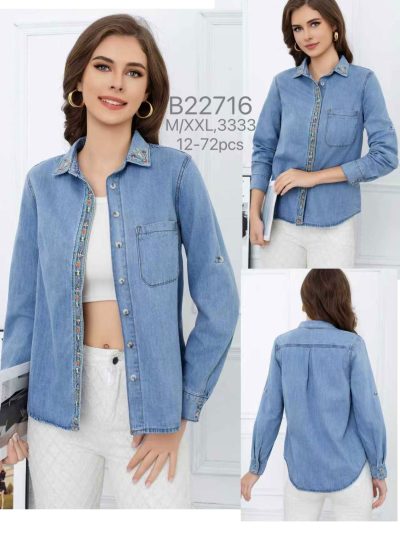 Jeanshemd mit gesticktem Rand 2