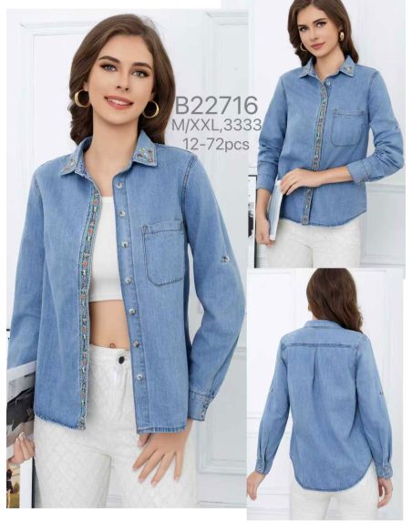 Jeanshemd mit gesticktem Rand