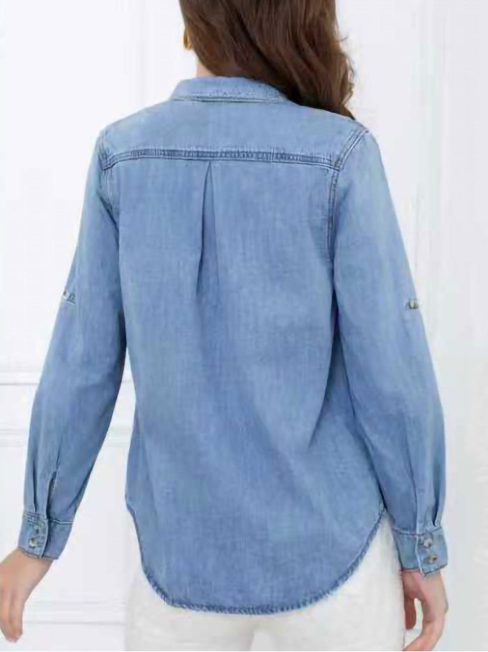 Jeanshemd mit gesticktem Rand