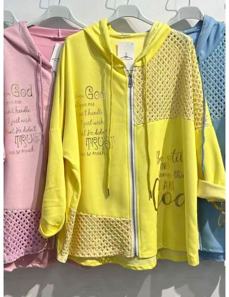 Sudadera encaje capucha y cremallera