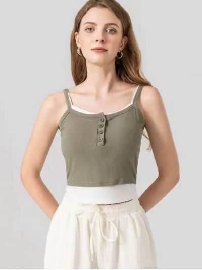 Layered effect button-front top with bra