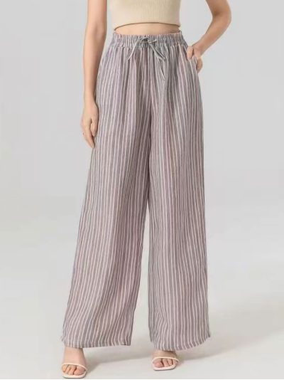 Pantalón wide leg rayas cintura elástica