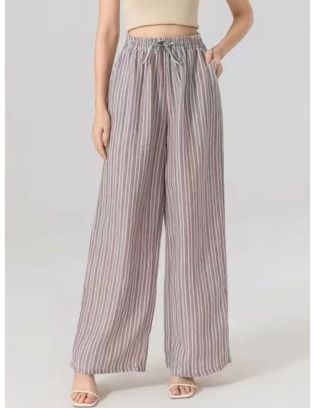 Pantalón wide leg rayas cintura elástica