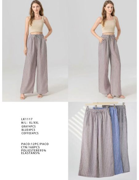 Pantalón wide leg rayas cintura elástica