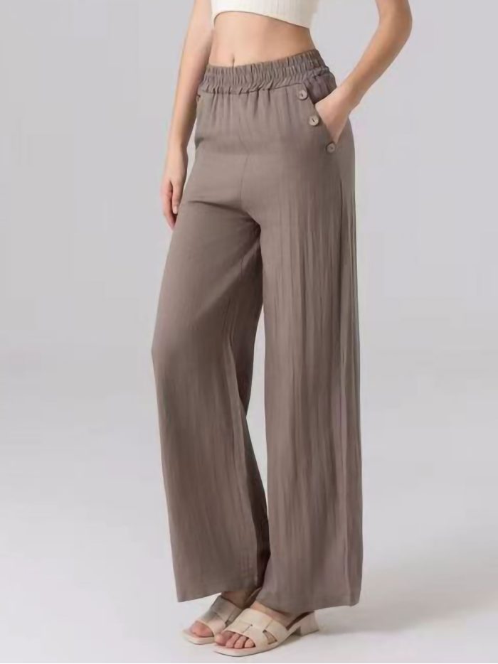 Pantaloni palazzo effetto lino con tasche con bottone