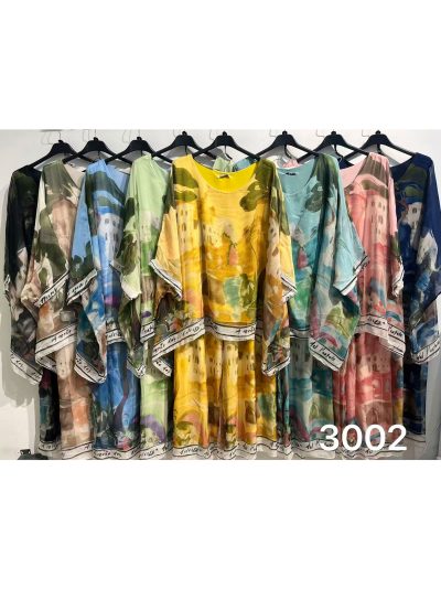 Conjunto de blusa maxi estampada em chiffon + calça 2