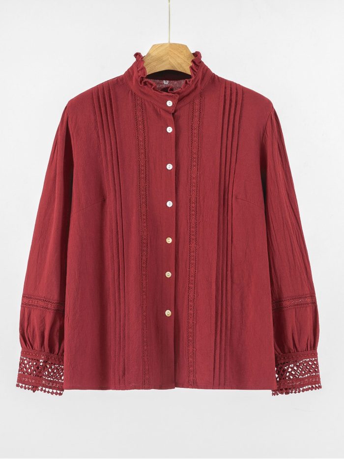 Camicetta in cotone con pizzo e colletto arricciato - DB-X5616 - Fornitore di abbigliamento all'ingrosso