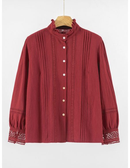 Camicetta in cotone con pizzo e colletto arricciato - DB-X5616 - Fornitore di abbigliamento all'ingrosso