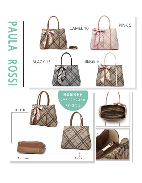 Karierte Tragetasche mit Kordelzug und Fächern