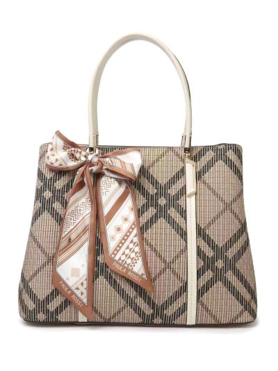 Bolso tote cuadros lazo y compartimentos