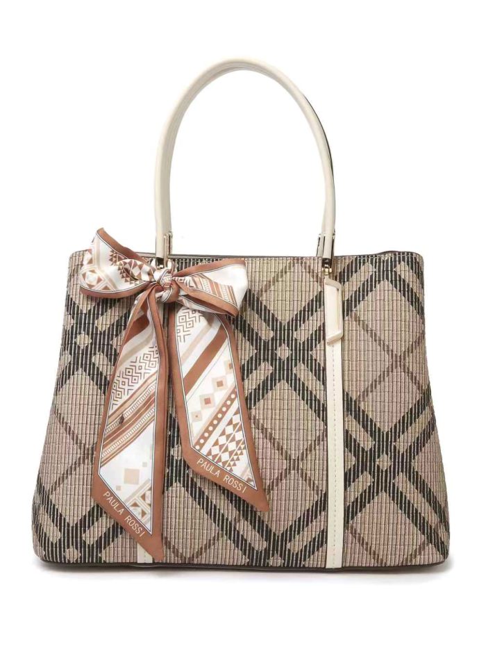 Karierte Tragetasche mit Kordelzug und Fächern