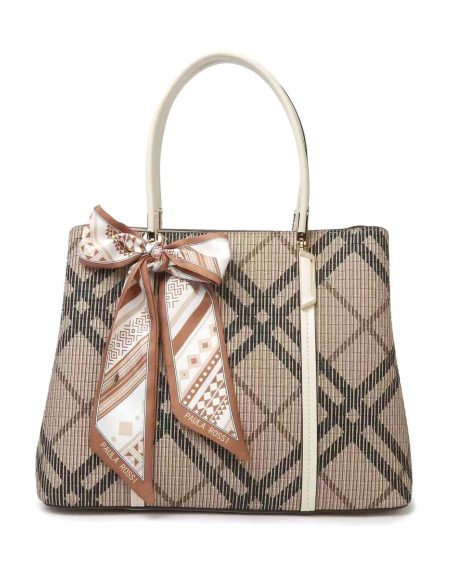 Karierte Tragetasche mit Kordelzug und Fächern